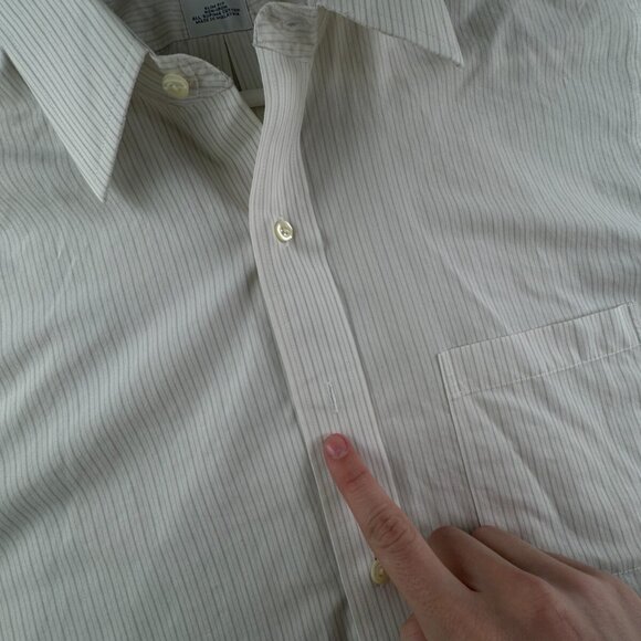 Brooks Brothers 16.5 32 Striped Ivory Gray Slim Fit Point Non Iron Button Up - Picture 8 of 16